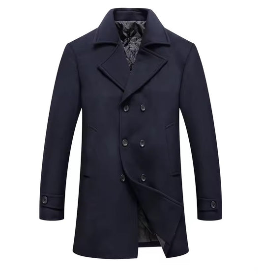 Navy Wool Blend Trench Coat
