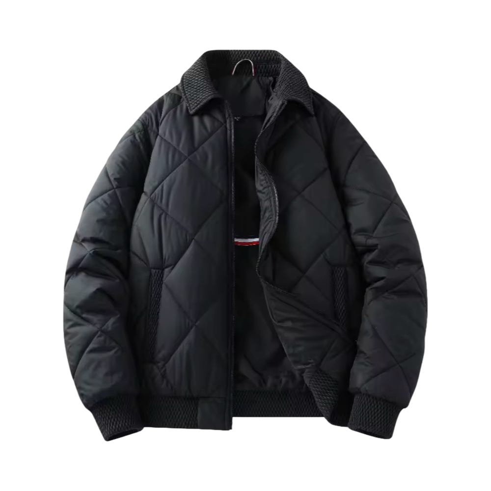 Black Guilted Bomber Jacket