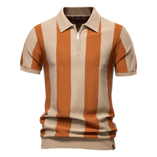 Knitted Polo Shirt- Brown Stripes