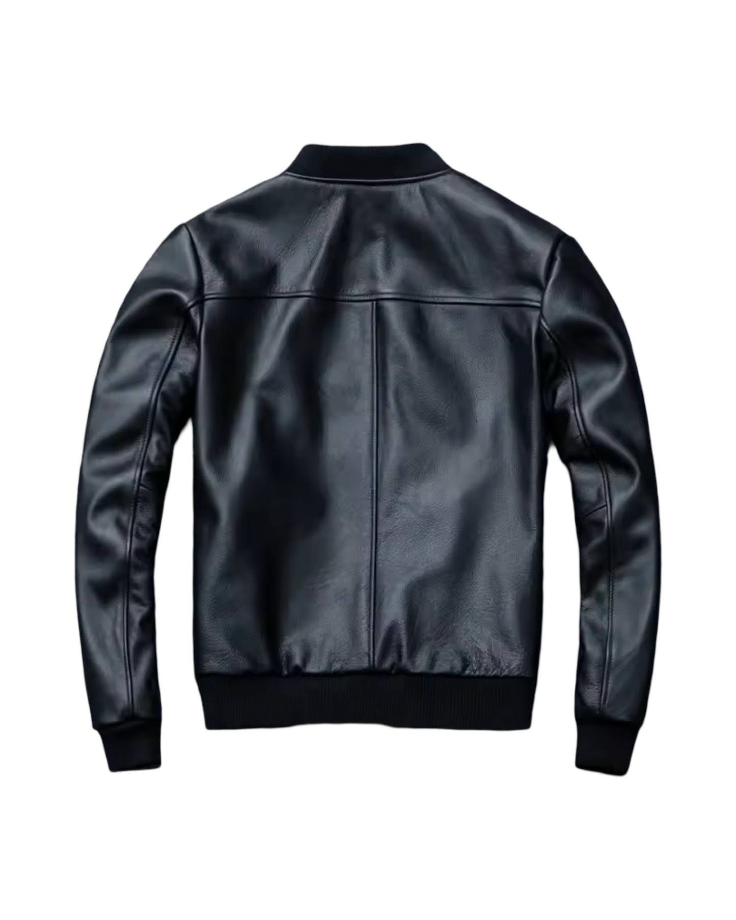 Ribbed Collar Leather Jacket