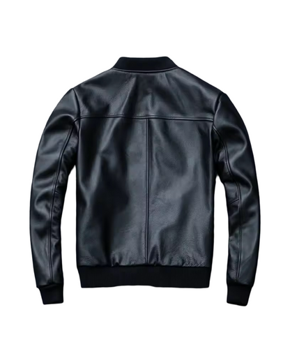 Ribbed Collar Leather Jacket