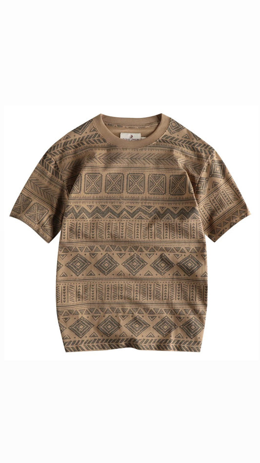 Tribal Pattern Tshirt-BROWN