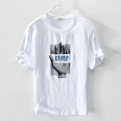 White Linen Graphic Print Tshirt- Grasp