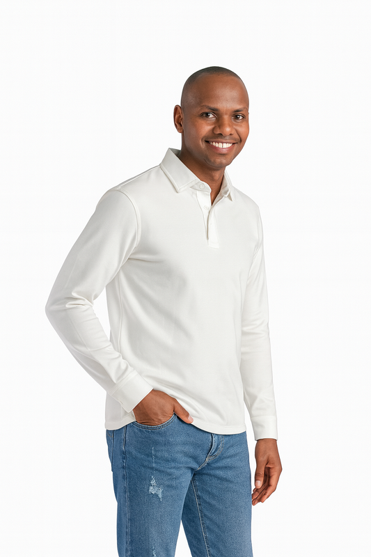 Mr. NICE Long Sleeve Polo Shirts- White