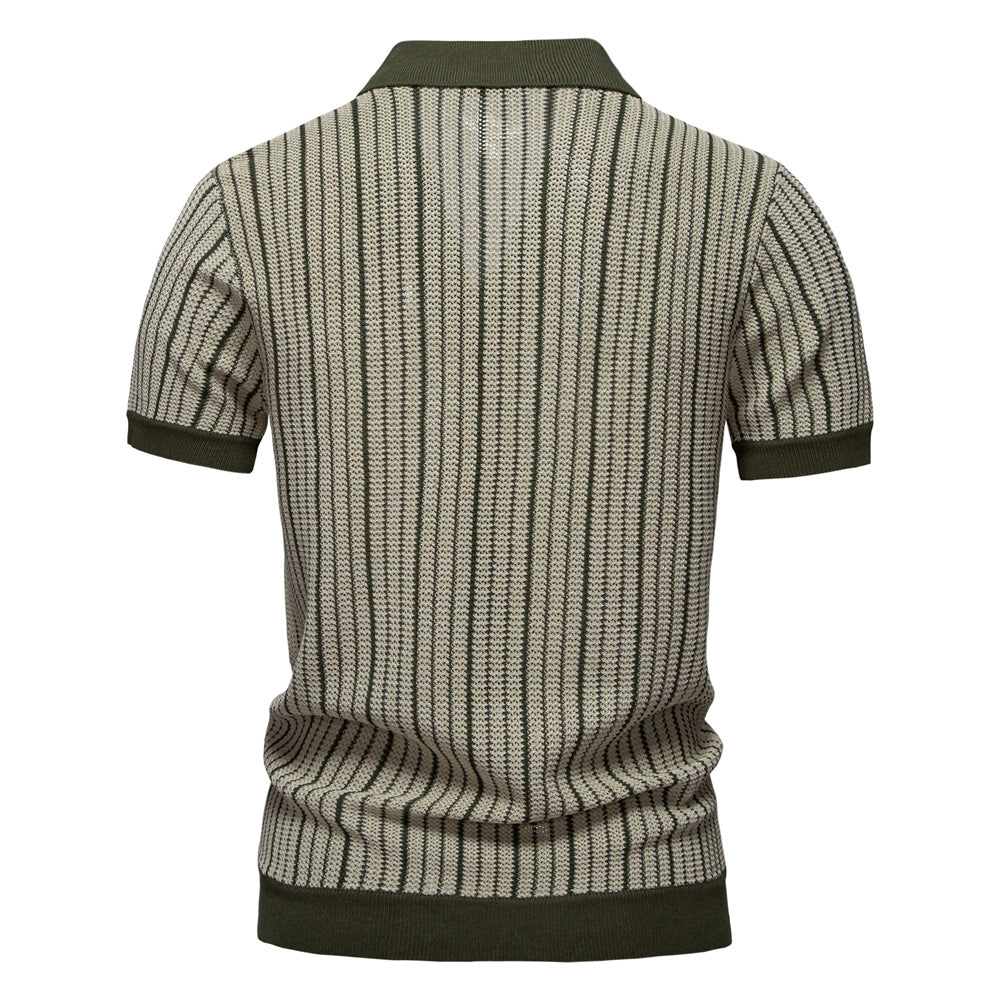Knitted Mesh Polo Shirt- Army