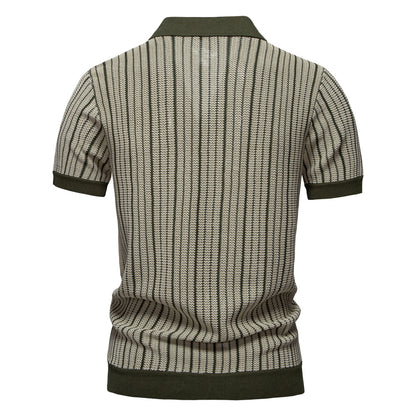 Knitted Mesh Polo Shirt- Army
