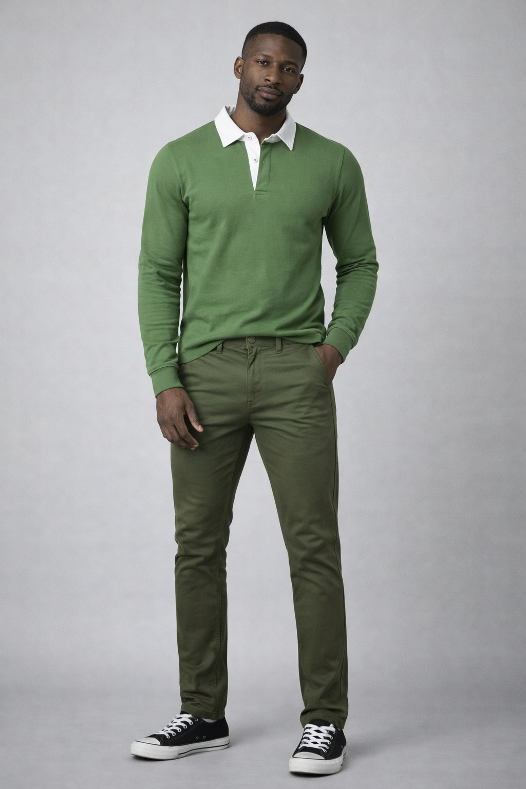Mr. NICE Long Sleeve Polo Shirts- Olive Green