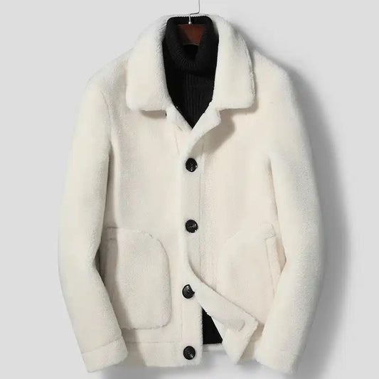 Mink Fur Leather Coat (Cream)