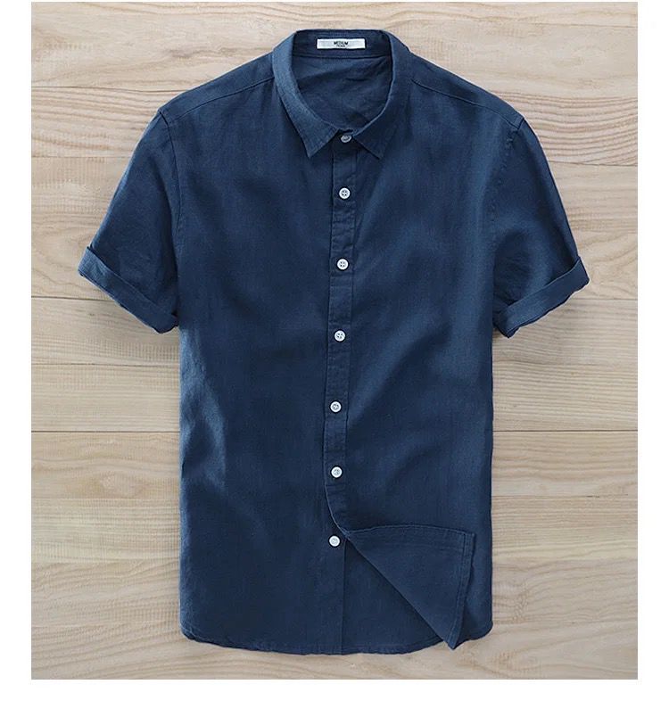 Collar linen shirt(navy)