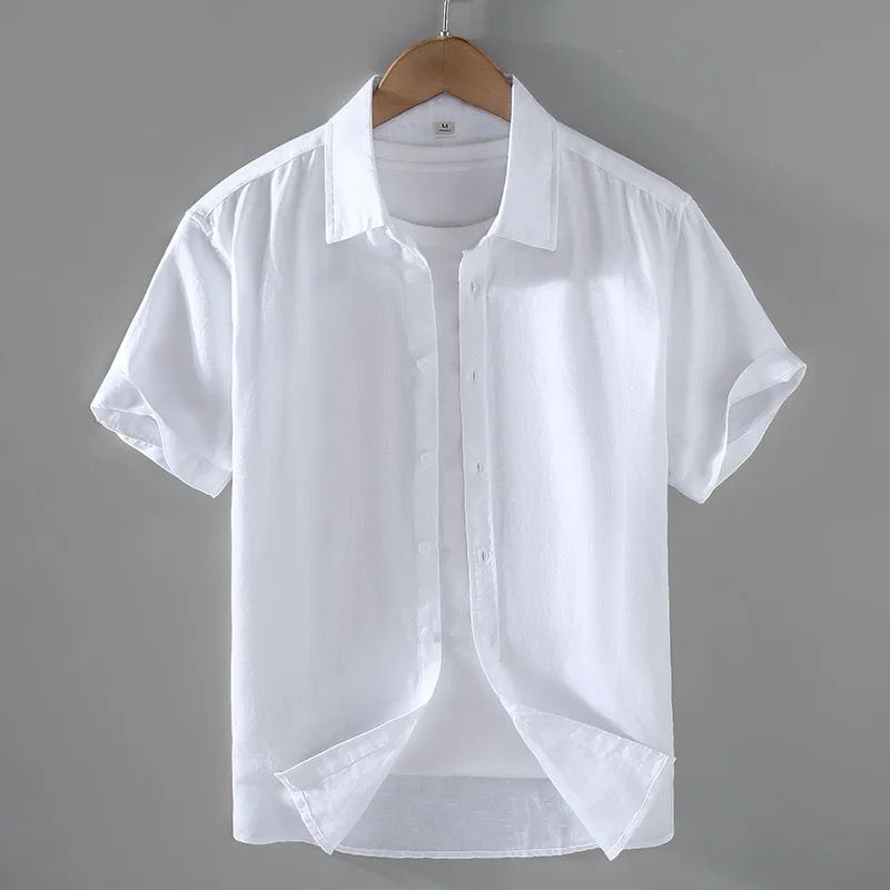 Collar linen shirt (White)