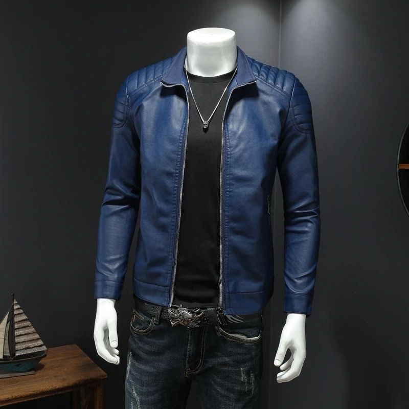 Synthetic Leather Jacket(Blue)