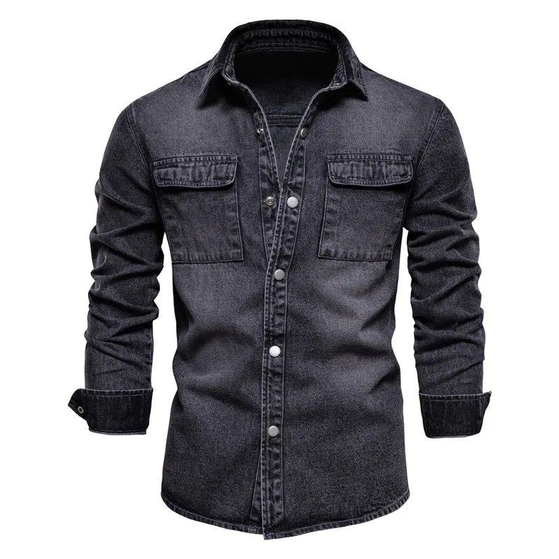 Double Pocket Denim Shirt(Black)