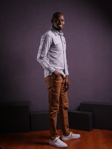 Grey Bandana Sleeve Shirt