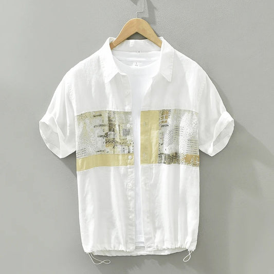 White Flower print  Linen Shirt