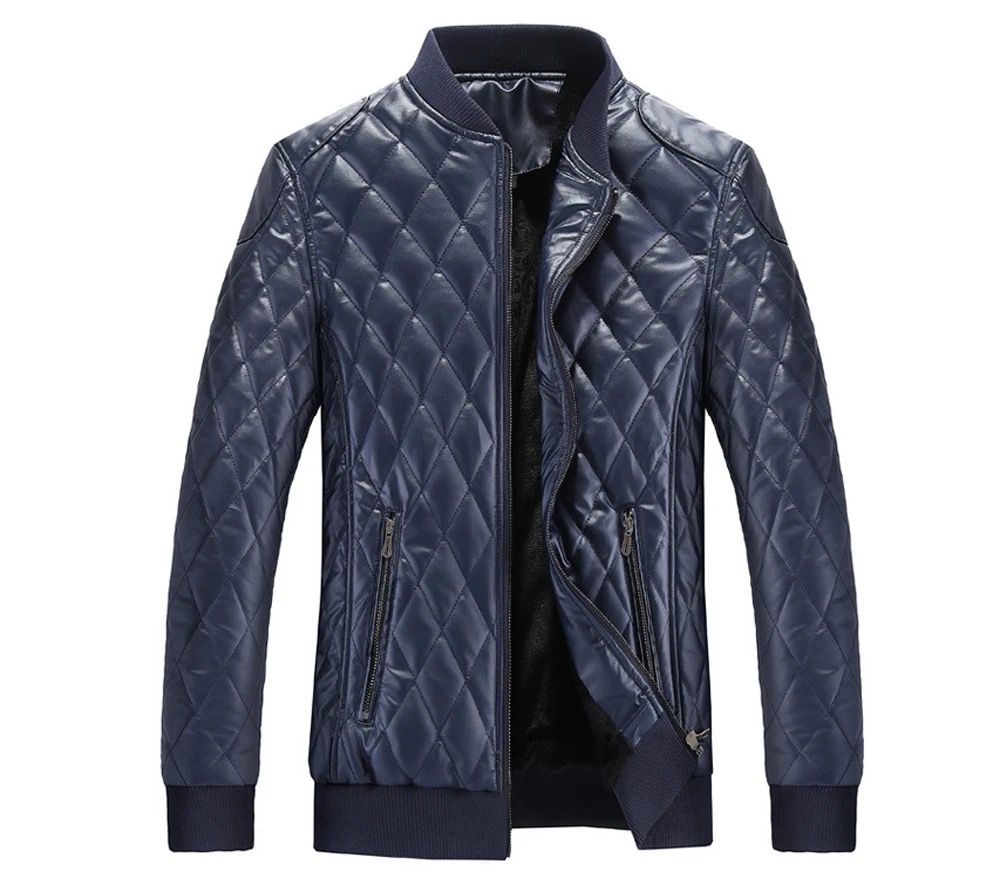 Quilted Leather jacket (Navy)