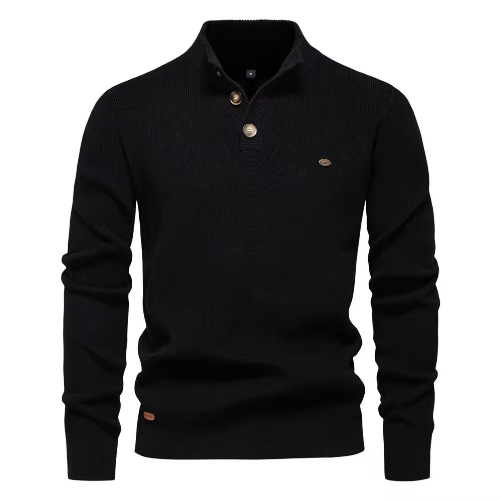 1/4 Button Sweater(Black)