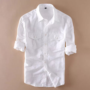 White Double Pocket Linen Shirt