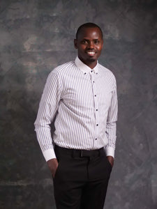 Striped Cotton Dress Shirt—WHITE