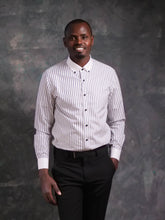 Striped Cotton Dress Shirt—WHITE